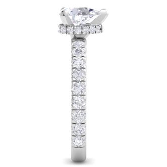 2 Carat Pear Shape Lab Grown Diamond Hidden Halo Engagement Ring In 14K White Gold