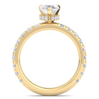 2 Carat Pear Shape Lab Grown Diamond Hidden Halo Engagement Ring In 14K Yellow Gold