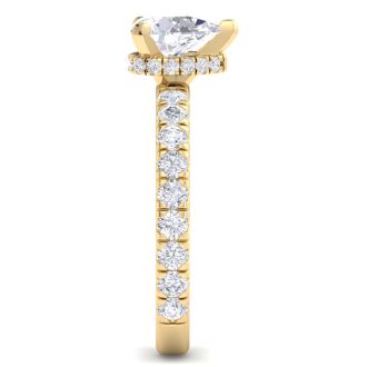 2 Carat Pear Shape Lab Grown Diamond Hidden Halo Engagement Ring In 14K Yellow Gold