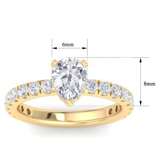 2 Carat Pear Shape Lab Grown Diamond Hidden Halo Engagement Ring In 14K Yellow Gold
