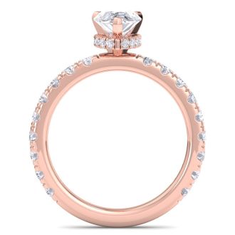 2 Carat Pear Shape Lab Grown Diamond Hidden Halo Engagement Ring In 14K Rose Gold