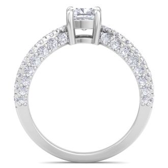 2 Carat Cushion Cut Lab Grown Diamond Curved Engagement Ring In 14K White Gold