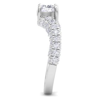 2 Carat Cushion Cut Lab Grown Diamond Curved Engagement Ring In 14K White Gold
