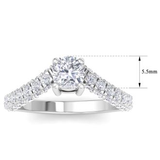 2 Carat Cushion Cut Lab Grown Diamond Curved Engagement Ring In 14K White Gold
