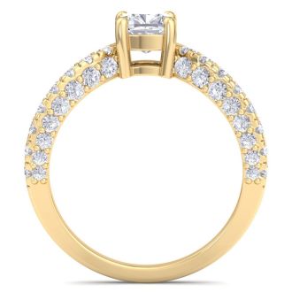 2 Carat Cushion Cut Lab Grown Diamond Curved Engagement Ring In 14K Yellow Gold
