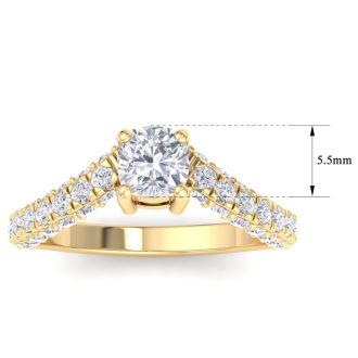 2 Carat Cushion Cut Lab Grown Diamond Curved Engagement Ring In 14K Yellow Gold