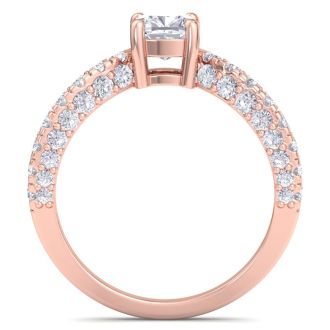 2 Carat Cushion Cut Lab Grown Diamond Curved Engagement Ring In 14K Rose Gold