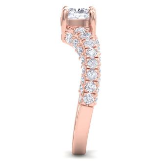 2 Carat Cushion Cut Lab Grown Diamond Curved Engagement Ring In 14K Rose Gold