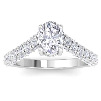 2 Carat Oval Shape Lab Grown Diamond Curved Engagement Ring In 14K White Gold