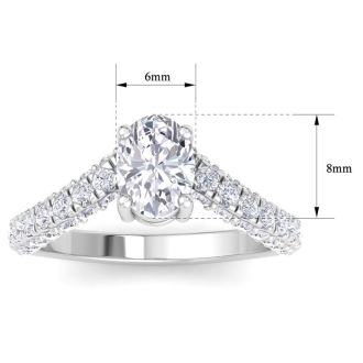 2 Carat Oval Shape Lab Grown Diamond Curved Engagement Ring In 14K White Gold