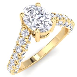 2 Carat Oval Shape Lab Grown Diamond Curved Engagement Ring In 14K Yellow Gold
