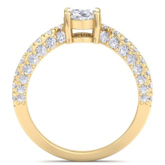 2 Carat Oval Shape Lab Grown Diamond Curved Engagement Ring In 14K Yellow Gold