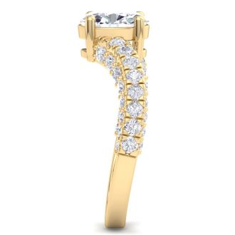 2 Carat Oval Shape Lab Grown Diamond Curved Engagement Ring In 14K Yellow Gold