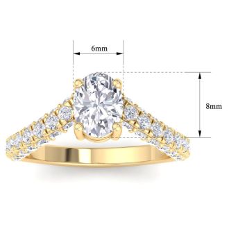 2 Carat Oval Shape Lab Grown Diamond Curved Engagement Ring In 14K Yellow Gold
