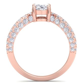 2 Carat Oval Shape Lab Grown Diamond Curved Engagement Ring In 14K Rose Gold
