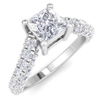 2 Carat Princess Cut Lab Grown Diamond Curved Engagement Ring In 14K White Gold