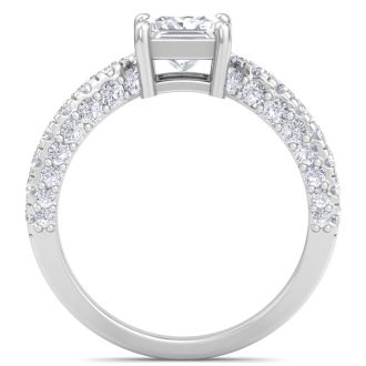 2 Carat Princess Cut Lab Grown Diamond Curved Engagement Ring In 14K White Gold