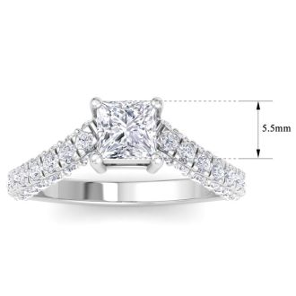 2 Carat Princess Cut Lab Grown Diamond Curved Engagement Ring In 14K White Gold