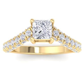 2 Carat Princess Cut Lab Grown Diamond Curved Engagement Ring In 14K Yellow Gold