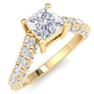 2 Carat Princess Cut Lab Grown Diamond Curved Engagement Ring In 14K Yellow Gold