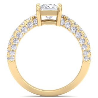 2 Carat Princess Cut Lab Grown Diamond Curved Engagement Ring In 14K Yellow Gold