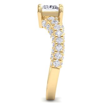 2 Carat Princess Cut Lab Grown Diamond Curved Engagement Ring In 14K Yellow Gold