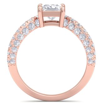2 Carat Princess Cut Lab Grown Diamond Curved Engagement Ring In 14K Rose Gold