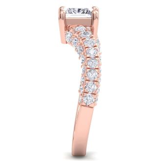 2 Carat Princess Cut Lab Grown Diamond Curved Engagement Ring In 14K Rose Gold