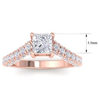 2 Carat Princess Cut Lab Grown Diamond Curved Engagement Ring In 14K Rose Gold