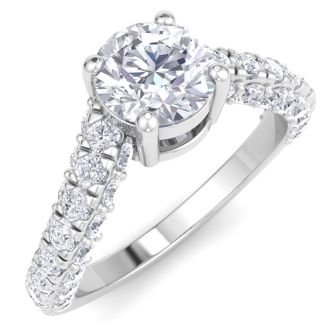 2 Carat Round Lab Grown Diamond Curved Engagement Ring In 14K White Gold