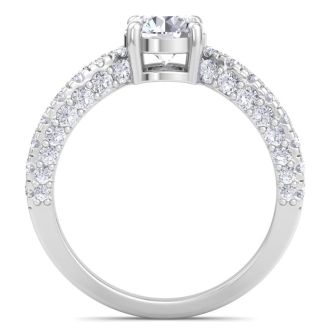2 Carat Round Lab Grown Diamond Curved Engagement Ring In 14K White Gold