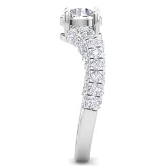 2 Carat Round Lab Grown Diamond Curved Engagement Ring In 14K White Gold