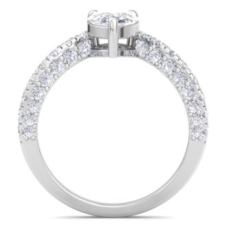 2 Carat Pear Shape Lab Grown Diamond Curved Engagement Ring In 14K White Gold