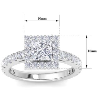 2 Carat Princess Cut Lab Grown Diamond Square Halo Engagement Ring In 14K White Gold