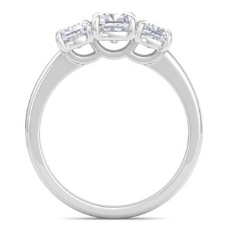 2 Carat Cushion Cut Lab Grown Diamond Three Stone Engagement Ring In 14K White Gold