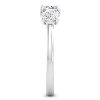 2 Carat Cushion Cut Lab Grown Diamond Three Stone Engagement Ring In 14K White Gold