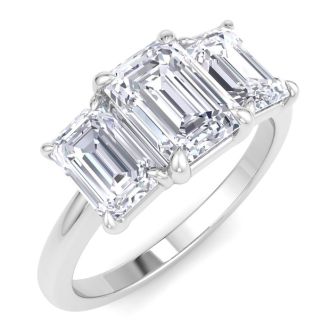 2 Carat Emerald Cut Lab Grown Diamond Three Stone Engagement Ring In 14K White Gold