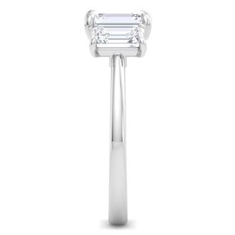 2 Carat Emerald Cut Lab Grown Diamond Three Stone Engagement Ring In 14K White Gold