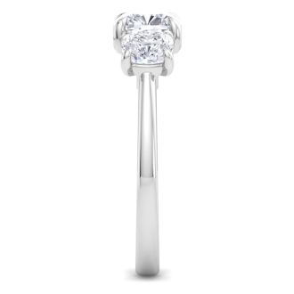 3 Carat Cushion Cut Lab Grown Diamond Three Stone Engagement Ring In 14K White Gold