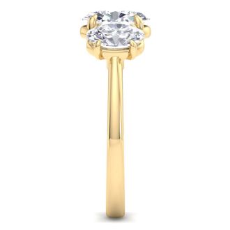 3 Carat Oval Shape Lab Grown Diamond Three Stone Engagement Ring In 14K Yellow Gold