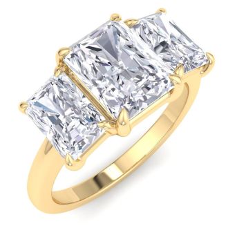 3 Carat Emerald Cut Lab Grown Diamond Three Stone Engagement Ring In 14K Yellow Gold