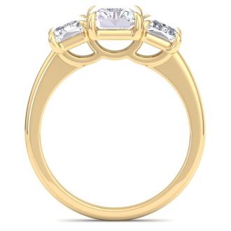 3 Carat Emerald Cut Lab Grown Diamond Three Stone Engagement Ring In 14K Yellow Gold