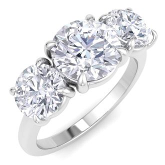 3 Carat Round Lab Grown Diamond Three Stone Engagement Ring In 14K White Gold