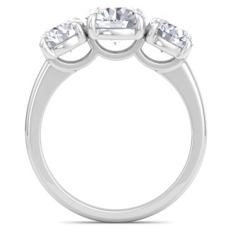 3 Carat Round Lab Grown Diamond Three Stone Engagement Ring In 14K White Gold