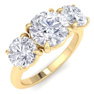 3 Carat Round Lab Grown Diamond Three Stone Engagement Ring In 14K Yellow Gold