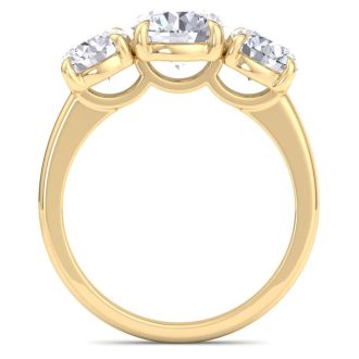 3 Carat Round Lab Grown Diamond Three Stone Engagement Ring In 14K Yellow Gold