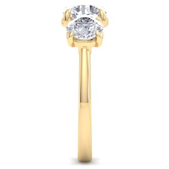 3 Carat Round Lab Grown Diamond Three Stone Engagement Ring In 14K Yellow Gold