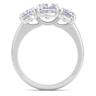 4 Carat Cushion Cut Lab Grown Diamond Three Stone Engagement Ring In 14K White Gold