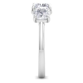 4 Carat Cushion Cut Lab Grown Diamond Three Stone Engagement Ring In 14K White Gold