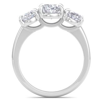 4 Carat Oval Shape Lab Grown Diamond Three Stone Engagement Ring In 14K White Gold